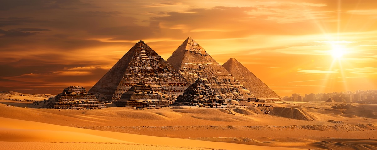 Die Pyramiden von Gizeh im goldenen Abendlicht