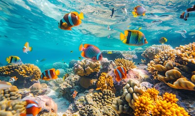 Buntes Korallenriff im Roten Meer beim Schnorcheln